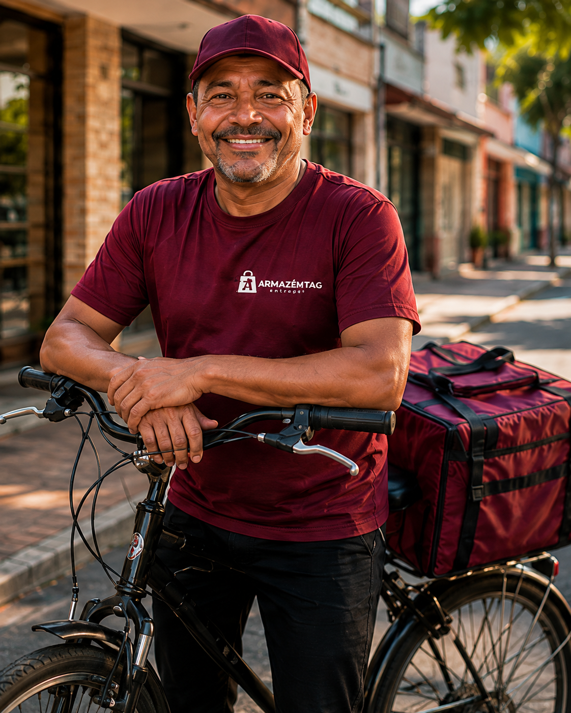 Entregador de bicicleta do Armazém Tag